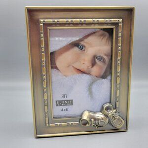 Burnes Of Boston Baby Shoe Accented Brass Photo Album Frame 4x6 Velvet Backing